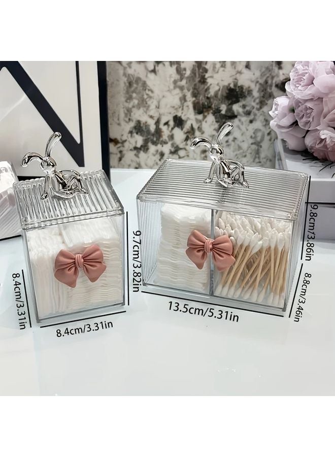 Double Compartment Bunny Ears Makeup Organizer With Bow Lid 1 Grid Model - Image 1